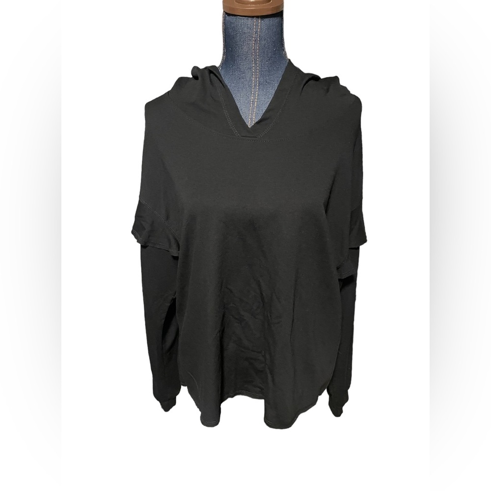 Nanette Lepore black Hooded ruffle sleeved Sweatshirt size XL EUC
